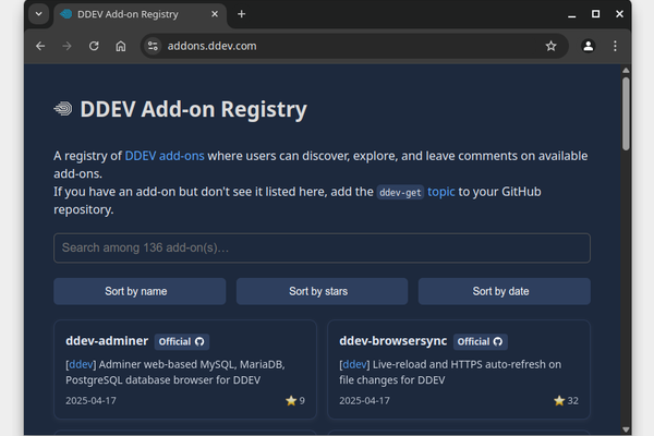 DDEV Add-on Registry website